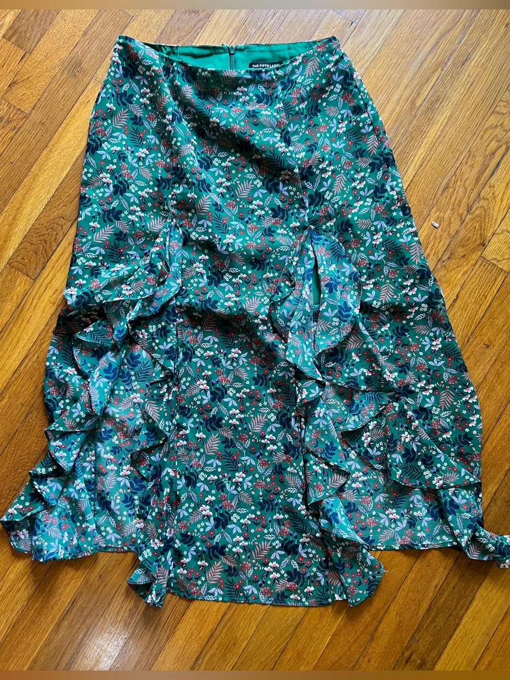 The Fifth Label Viridian Skirt | Boho green maxi skirt with ruffled slits